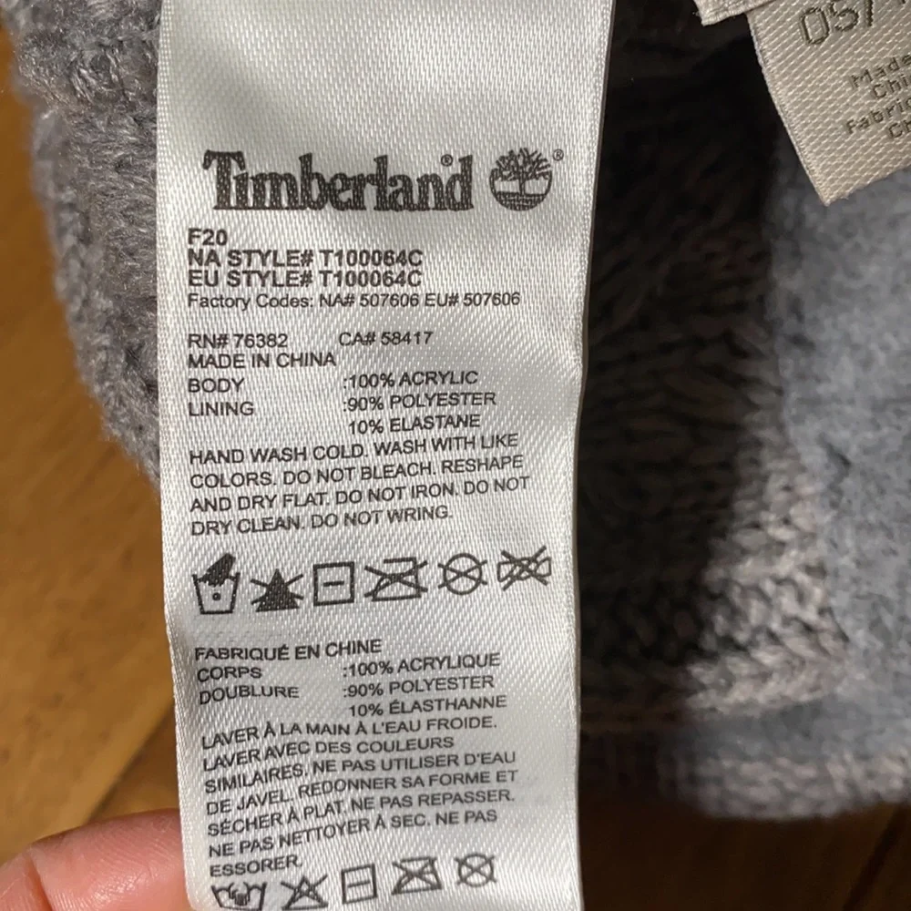 Timberland Hat Cable Knit Fleece Lined Grey Warm Cozy Essential